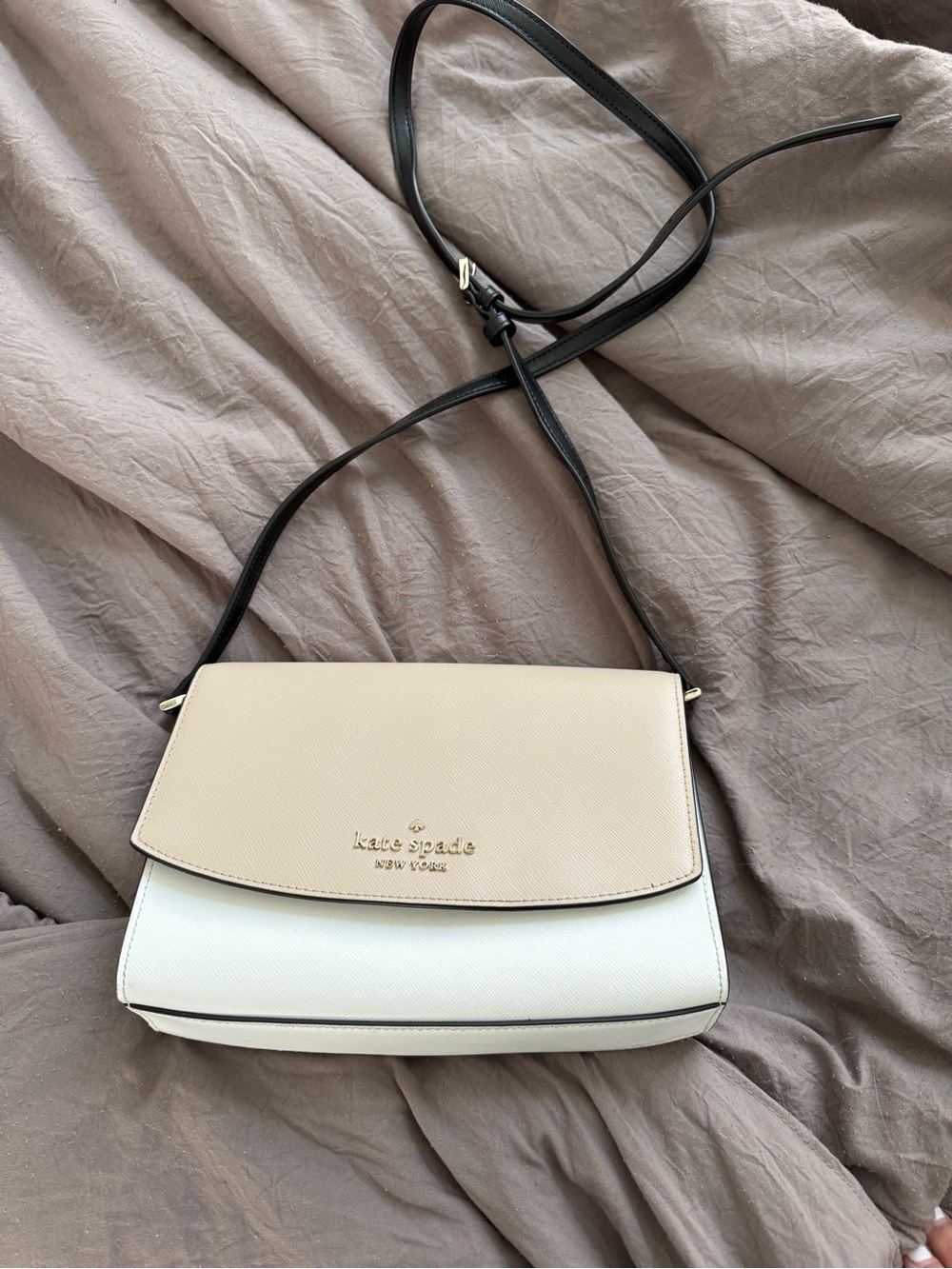 kate spade Two-Tone Beige & White Crossbody with Black Strap